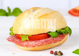 Bread, Salami, Butter, Salted Tomatoes, Cucumber, Salad
