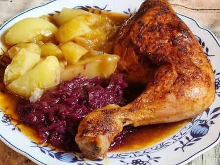 Chicken, Potatoes, Sauerkraut/Red Cabbage
